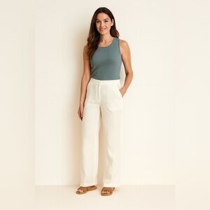 L.L. Bean Classic Fit 100% Linen Wide Leg Pants White 268512 sz 10 Regular